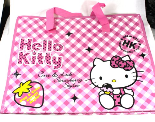 Hello Kitty Pink Cross Checker Plaid Strawberry Polka Dot Large Tote Bag 24