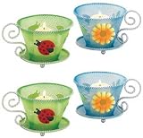 Set of 4 Metal Mesh Coffee Cup Design Candle Holder Set