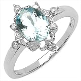 1.08 Carat Genuine Aquamarine and 0.12 ct. t.w. Genuine Diamond Accents 10K White Gold Ring