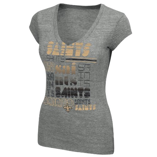 NFL Women's New Orleans Saints Victory Play III Short Sleeve Deep V-Neck Tri-Blend Tee (Tri Gray Heather, X-Large)
