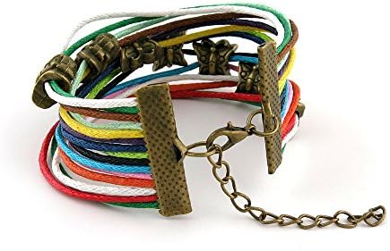 1 PCS Leather Wristband Strand Bracelet Fashion Wrap Bangle Ladies Men Women Jewellery QNW2094 Butterfly Rainbow
