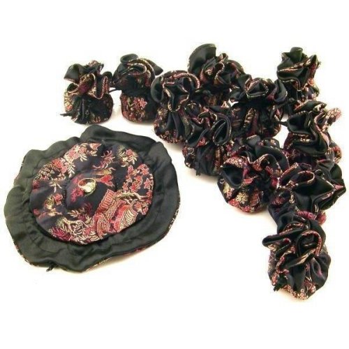 12 Black Chinese Jewelry Pouches Cinch Drawstring Gem Bags 8