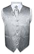 Men's Silver Paisley Design Dress Vest and NeckTie Set for Suit or Tuxedo