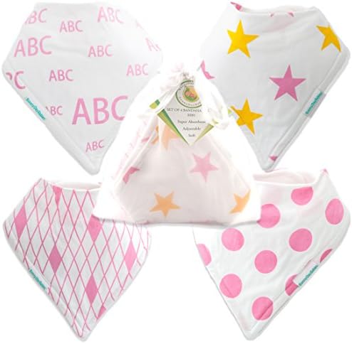White and pink bandana drool bibs for baby girls, in giftbag by SunnyDayBabies