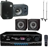 Pyle Stereo Receiver and Speaker Package - PT560AU 300 Watts Digital AM/FM/USB Stereo Receiver Amplifier - PCB3BK 3'' 100 Watt Black Mini Cube Bookshelf Speaker In Black (Pair) (Pair) - PDMN48 5'' Two-Way Bass Reflex Mini-Monitor & Bookshelf/wall mount Speakers (Pair) - PHSTD1 Adjustable Height Home Theater Speaker Stands