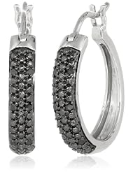 Sterling Silver Black Diamond (0.10cttw) Hoop Earrings