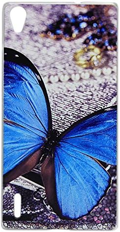 Harryshell(TM) HUAWEI Ascend P7 Case,Fashion Blue Butterfly Printing Hard Protective Case for HUAWEI Ascend P7 P7-L10 (22)