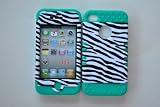 Leather Finish Zebra Print Hard Case Over Soft Teal Silicone