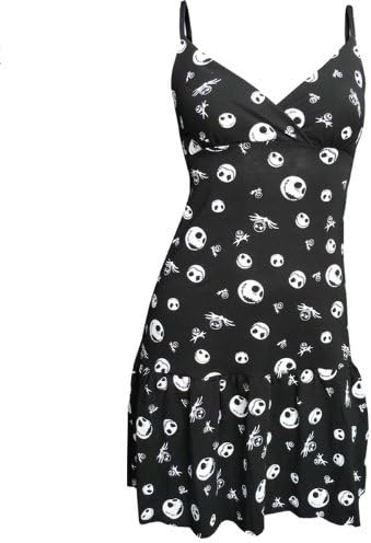 Wild Star Women's 'Nightmare Before Christmas Black Jack' Summer Skater Mini Dress (UK Size 14-16, White Print on Black Dress)