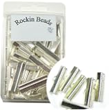 100 Pack 25x7mm 1 Inch Textured Silver Plated Brass Ribbon Bracelet Bookmark Pinch Crimp End Findings