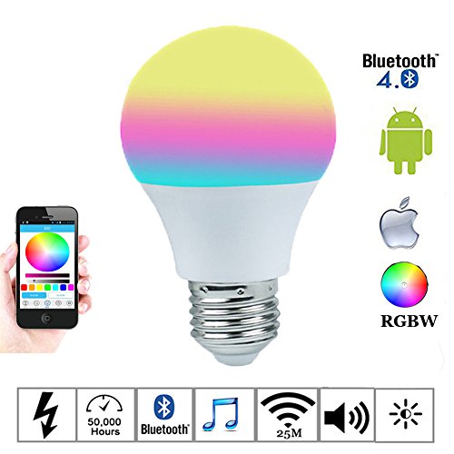 Tanbaby Bluetooth Smart LED Light Bulb 4.5W E27 RGBW 4.0 Smartphone Controlled Dimmable for iphone Android Phone and Tablet