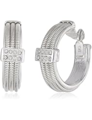 Anne Klein "Metal Lining" Silver-Tone and Crystal Snake Hoop Clip-On Earrings
