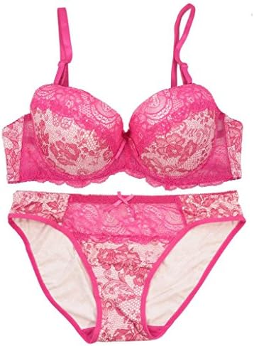 2-Pc Women's Lacy Lace Push-Up Bra & Panties Set - Pink 32B