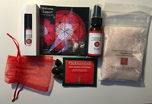 Foundation, 1st/Root Chakra Healing Kit with Chakra Balancing Aromatherapy Products, Sacred Stone Grid, and Crystals by Youphoria Aromatics