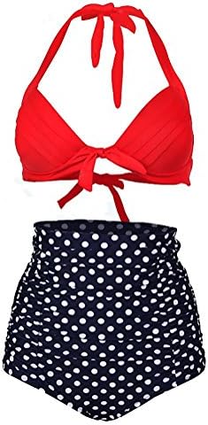 DEDVAN Two Piece Vintage Print Halter High Waist Bikini Set Swimsuit Swimwear