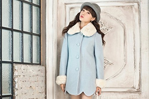 ピーコート Pコート ショートコート カラーコート ウールコート　毛皮の襟　キュート　可愛い　おしゃれ ブルー (オリジナル・ロゴスブレスレット(茶)とサシェセット)