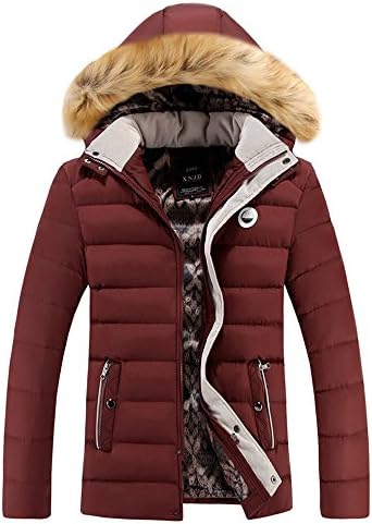 Mens Casual Fur Hooded Quilted Jacket Winter Down Puffer Coats