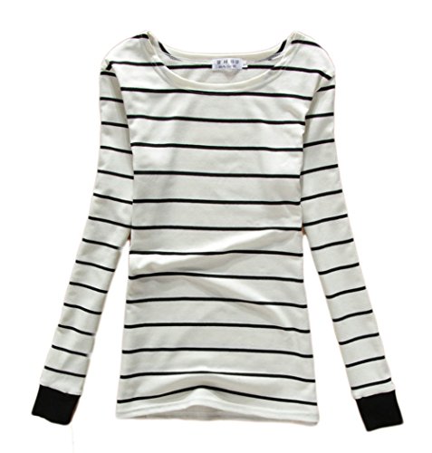 Yidarton レディース トップス カットソー ロング Tシャツ シンプル ボーダー柄 綿 長袖 着痩せ アウトドア ウエア オリジナル きれいめ ファッション M L XL XXL ホワイト グレー 春 秋