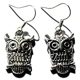 Antique Finish Silver Owl Earrings