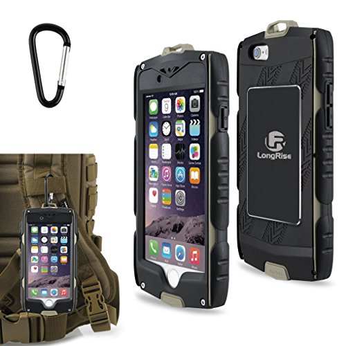 iPhone 6 Case: LongRise Slim Defender iPhone 6s Hybrid Rubber Silicone+PC Running Case with Touch ID and Hook for iPhone 6 6S 4.7 inch (Black+Army Green)