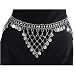 Sexy Hip Chain Belt, Silver tone with Black Glass Beads and Silver Belly Dance Coins, Fits waist or hips 32" - 38" for Belly Dancing or Casual Wear