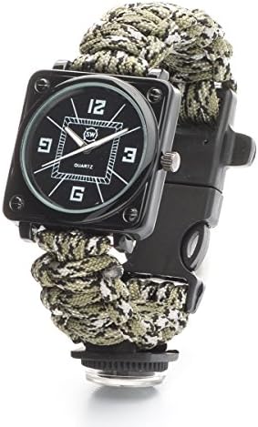 survivalWATCH Tactical Paracord Watch / Paracord Bracelet with Fire Starter, Emergency Whistle, 550-lb Paracord Band, Compass - The BEST Survival Gear and Time-Piece - 4 Colors, 3 Sizes + FREE SHIPPING (Camouflage, Small - (8 in))