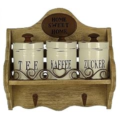 GEW�RZREGAL REGAL INKL. VORRATSDOSEN HOLZ & EISEN TEEDOSE KAFFEEDOSE ZUCKERDOSE