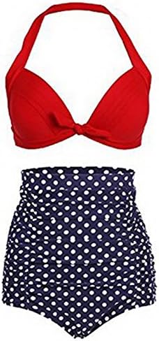 Geritu Women's Red Retro Bikini High Waist Swimsuit Vintage Bathing Suits Red XXL