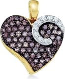 10k Yellow and White Two Tone Gold Round Cut Brown Chocolate and White Diamond Heart Shape Love Pendant (3/4 cttw)