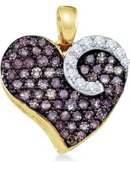 10k Yellow and White Two Tone Gold Round Cut Brown Chocolate and White Diamond Heart Shape Love Pendant (3/4 cttw)