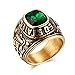 United States Navy Rings,Marine Corps,USMC,Stainless Steel Gold Plated Green CZ Stone