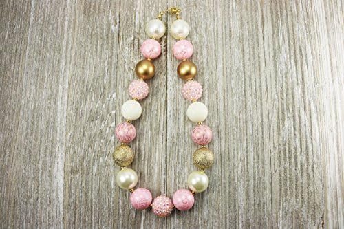 Little Girl Chunky Necklace Pink, Gold and Ivory - Smash Cake - Photo Prop - Birthday Necklace - Toddler Necklace - Flower Girl