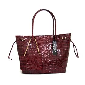 POPCORN Italian Designer Tote Shopper Bag Handbag in Maroon, Pink or Yellow Crocodile Embossed Patent Leather. Retail Price $345, OUR SALE PRICE $270!