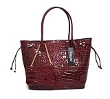 POPCORN Italian Designer Tote Shopper Bag Handbag in Maroon or Yellow Crocodile Embossed Patent Leather