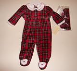 Christmas Footies Velour Tartan Size 3-6 Mos.