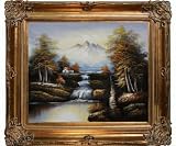 Art Reproduction Oil Painting - Landscapes: North View of Mountains with Renaissance Bronze Frame - Bronze Finish - 30 X 34 - Hand Painted Framed Canvas Art