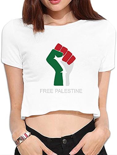 IVON Women's Free Palestine Free Gaza Starlite Dew Navel T-Shirt White X-Large