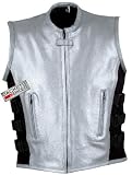 NEW BIKER MOTORCYCLE LEATHER VEST STYLISH SILVER