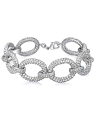 Bling Jewelry Silver Tone Modern Oval Link Bracelet Pave Cubic Zirconia 8 Inch