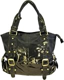 Womens Black Metallic Designer Handbag