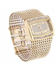 Women Wristwatch Bracelet Quartz Gold Plated Rhinestone Rectangle Dial Fashion