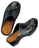 Naot Black Embroidered Clogs
