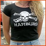 Girlie T-Shirt mit Totenkopf Motiv Hamburg, schwarz, S, 36-38, 1292