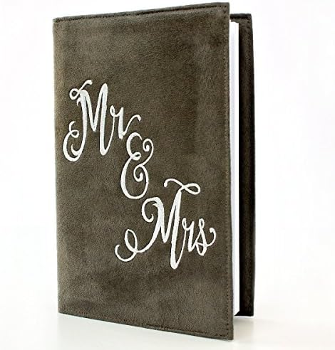 Mr &amp; Mrs Wedding or Engagement Journal With Reusable Embroidered Microsuede Fabric Cover - 5" x 8" Lined Book