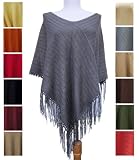 Handmade Poncho with Hand-crocheted Border - Acrylic and Cotton Mixed Yarn (Recommended for women wearing Medium and Large Sizes)