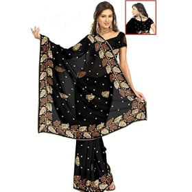 Buy Beautiful Black Faux Georgette Embroidered Belly Dance Dress Traditional Saree Sari with... by Utsav