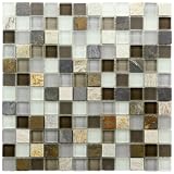 Sierra Square Tundra 11 3/4 x 11 3/4 Inch Glass and Stone Mosaic Wall Tile (10 Pcs/9.6 Sq. Ft. Per Case,  Standard Shipping)