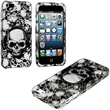 myLife (TM) White + Black Scary Skull Series (2 Piece Snap On) Hardshell Plates Case for the iPhone 5/5S (5G) 5th Generation Touch Phone (Clip Fitted Front and Back Solid Cover Case + Rubberized Tough Armor Skin + Lifetime Warranty + Sealed Inside myLife Authorized Packaging) 