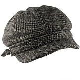 BLACK WOOL TWEED JUNIOR NEWSBOY HAT / CAP w/ METAL BUCKLE
