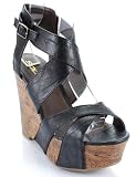 Soda Effect-s Criss Cross Open Toe Wedge Black